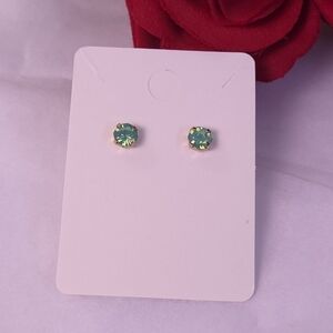 Teal Green AB Crystal Stud Gold Plated Earrings